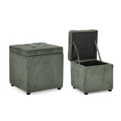 Set 2 tabureti textil verde Dylan 35x35x35 cm; 45x45x45 cm
