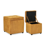 Set 2 tabureti textil ocru Dylan 35x35x35 cm; 45x45x45 cm