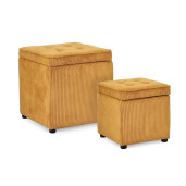 Set 2 tabureti textil ocru Dylan 35x35x35 cm; 45x45x45 cm