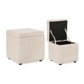 Set 2 tabureti textil alb Dylan 35x35x35 cm; 45x45x45 cm