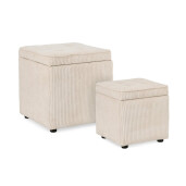 Set 2 tabureti textil alb Dylan 35x35x35 cm; 45x45x45 cm