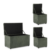 Set bancuta, 2 tabureti textil verde Derrick 40x40x40 cm; 89x48x51 cm