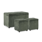 Set bancuta, 2 tabureti textil verde Derrick 40x40x40 cm; 89x48x51 cm