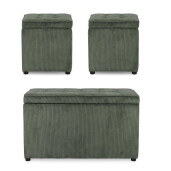 Set bancuta, 2 tabureti textil verde Derrick 40x40x40 cm; 89x48x51 cm