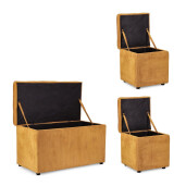 Set bancuta, 2 tabureti textil ocru Dylan 40x40x40 cm; 89x48x51 cm