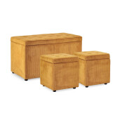 Set bancuta, 2 tabureti textil ocru Dylan 40x40x40 cm; 89x48x51 cm
