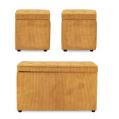 Set bancuta, 2 tabureti textil ocru Dylan 40x40x40 cm; 89x48x51 cm