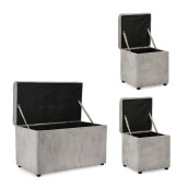 Set bancuta, 2 tabureti textil gri Dylan 40x40x40 cm; 89x48x51 cm