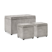 Set bancuta, 2 tabureti textil gri Dylan 40x40x40 cm; 89x48x51 cm