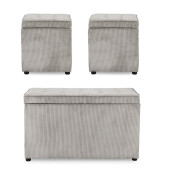 Set bancuta, 2 tabureti textil gri Dylan 40x40x40 cm; 89x48x51 cm