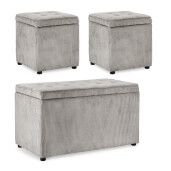 Set bancuta, 2 tabureti textil gri Dylan 40x40x40 cm; 89x48x51 cm