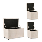 Set bancuta, 2 tabureti textil alb Dylan 40x40x40 cm; 89x48x51 cm