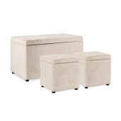 Set bancuta, 2 tabureti textil alb Dylan 40x40x40 cm; 89x48x51 cm