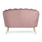 Canapea 2 locuri cu tapiterie din velur roz si picioare fier auriu Giliola 130 cm x 77 cm x 83 h x 44.5 h1 