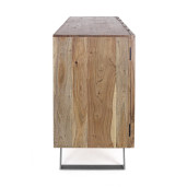 Comoda lemn natur cu insertie metal gri si picioare fier gri Aron 145 cm x 40 cm x 85 h