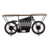 Consola tip Bar model Motocicleta din fier negru si lemn natur 183 cm x 43 cm x 89 h