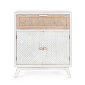 Comoda 1 sertar si 2 usi din lemn alb cu rattan natur Clotilde 65 cm x 31.5 cm x 77.5 h