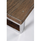 Masuta de cafea cu picioare otel argintiu si blat lemn maro sticla Stanton 110 cm x 60 cm x 40 h