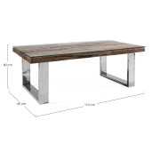 Masuta de cafea cu picioare otel argintiu si blat lemn maro sticla Stanton 110 cm x 60 cm x 40 h