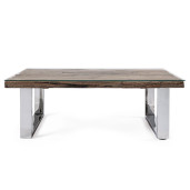 Masuta de cafea cu picioare otel argintiu si blat lemn maro sticla Stanton 110 cm x 60 cm x 40 h