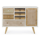 Comoda mdf alb natur cu 6 sertare 1 usa Eloise 106 cm x 35 cm x 81 h