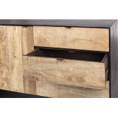 Comoda 3 sertare 1 usa din lemn maro natur Gunter 110 cm x 40 cm x 75 h