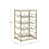Suport sticle vin din fier auriu si blat marmura alba Marmol 39 cm x 29 cm x 65 h