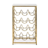 Suport sticle vin din fier auriu si blat marmura alba Marmol 39 cm x 29 cm x 65 h