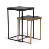 Set 2 masute otel negru auriu sticla Yamir 35x35x58 cm; 40x40x66 cm