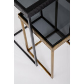 Set 2 masute otel negru auriu sticla Yamir 35x35x58 cm; 40x40x66 cm
