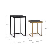 Set 2 masute otel negru auriu sticla Yamir 35x35x58 cm; 40x40x66 cm