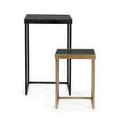 Set 2 masute otel negru auriu sticla Yamir 35x35x58 cm; 40x40x66 cm