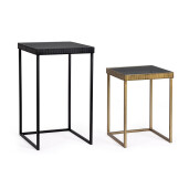 Set 2 masute otel negru auriu sticla Yamir 35x35x58 cm; 40x40x66 cm