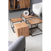 Set 4 masute otel lemn Jaidev 38x38x36 cm; 42x42x39 cm; 46x46x42 cm; 50x50x45 cm
