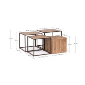 Set 4 masute otel lemn Jaidev 38x38x36 cm; 42x42x39 cm; 46x46x42 cm; 50x50x45 cm