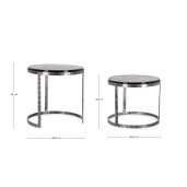 Set 2 masute otel argintiu negru sticla Zayla 39x36 cm; 46x45 cm