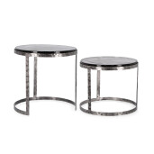 Set 2 masute otel argintiu negru sticla Zayla 39x36 cm; 46x45 cm