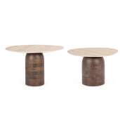 Set 2 masute cafea lemn mango maro ceramica crem Yanisha 53x38x39h; 40x34x44h