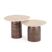 Set 2 masute cafea lemn mango maro ceramica crem Yanisha 53x38x39h; 40x34x44h