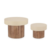 Set 2 masute cafea lemn acacia maro otel crem Anaya Ø40x30h; ø60x45h