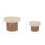 Set 2 masute cafea lemn acacia maro otel crem Anaya Ø40x30h; ø60x45h