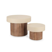 Set 2 masute cafea lemn acacia maro otel crem Anaya Ø40x30h; ø60x45h