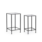 Set 2 masute cafea otel negru sticla securizata Zelena 33x33x63.5h; 38x38x68.5h