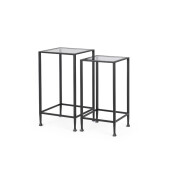 Set 2 masute cafea otel negru sticla securizata Zelena 33x33x63.5h; 38x38x68.5h