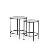 Set 2 masute cafea otel negru sticla securizata Zelena Ø38x46h; ø46x51h