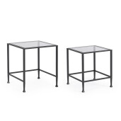 Set 2 masute cafea otel negru sticla securizata Zelena 40.5x40.5x46h; 46x46x51h