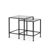 Set 2 masute cafea otel negru sticla securizata Zelena 40.5x40.5x46h; 46x46x51h