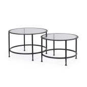 Set 2 masute cafea otel negru sticla securizata Zelena Ø63x41h; ø71x46h