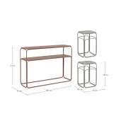 Set  consola, 2 masute cafea otel maro verde salvie Clarity 30x30x50h; 30x30x50h; 105x32x77h