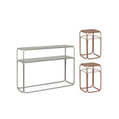 Set  consola, 2 masute cafea otel maro verde salvie Clarity 2 x 30x30x50h; 105x32x77h